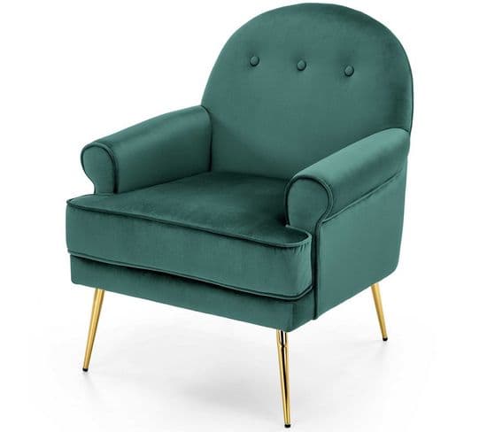 Fauteuil Lounge En Velours Vert Avec Pieds En Métal Doré Rozenn