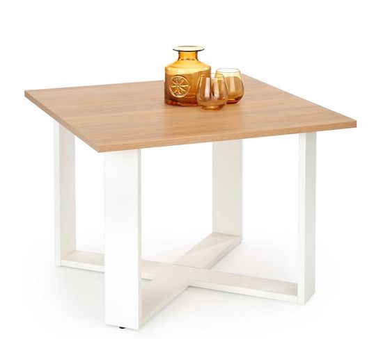 Table Basse Carrée Avec Plateau Aspect Chêne Et Pieds Blancs Gemini