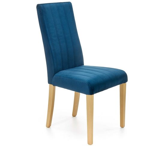 Chaise En Velours Bleu Matelassé Avec Pieds En Bois Massif Kintaro