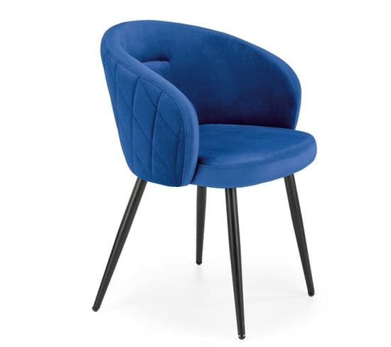 Chaise En Velours Bleu Avec Dossier Arrondi Et Pieds En Métal Noir Erika