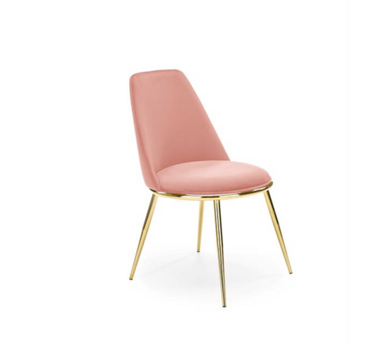 Chaise Design En Métal Doré Et Velours Rose Bram