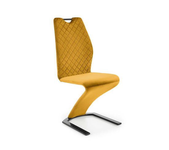 Chaise Design En Velours Jaune Avec Pied U En Métal Noir Vidar