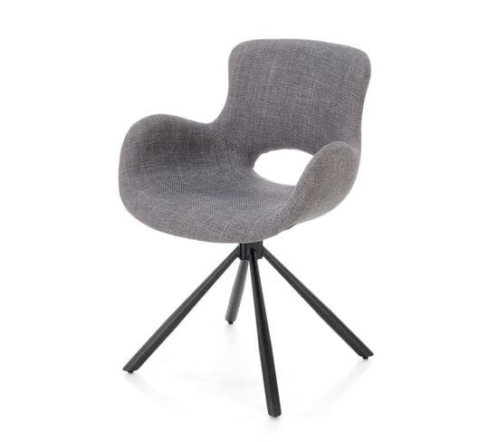 Chaise En Tissu Gris Avec Piètement Central Noir En Métal Norma