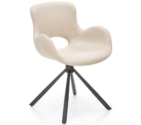 Chaise En Tissu Beige Avec Piètement Central Noir En Métal Norma