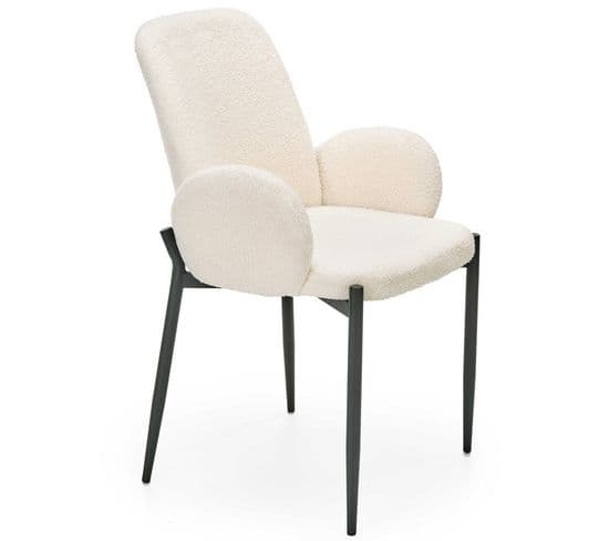 Chaise Contemporaine En Tissu Bouclé Crème Avec Accoudoirs Et Pieds En Métal Noir Horn