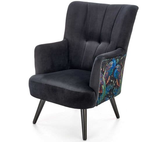 Fauteuil Lounge En Velours Noir Avec Dossier Imprimé Florael