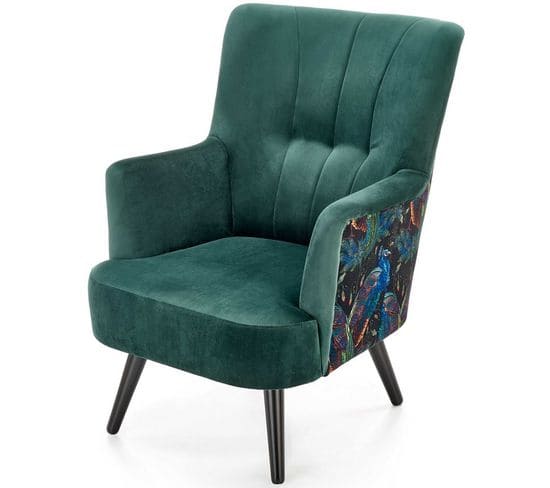 Fauteuil Lounge En Velours Vert Avec Dossier Imprimé Florael