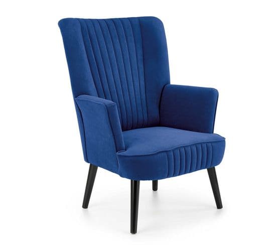 Fauteuil Bleu Dossier Haut Et Pieds Noirs En Bois Massif Cyrus