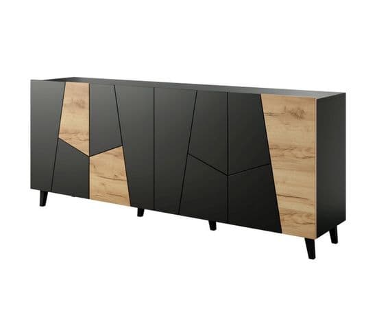 Buffet Design Noir Mat Et Chêne 200 Cm Fuji