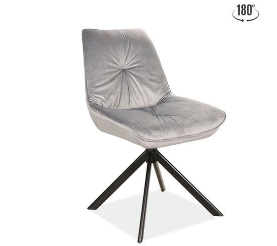 Chaise Pivotante Velours Gris Et Métal Noir Zolo