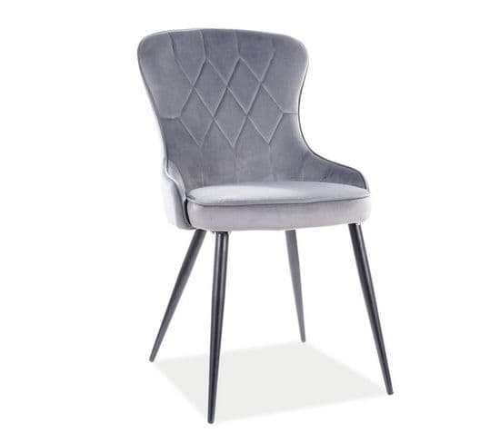 Chaise Design Métal Noir Et Velours Gris Tilop