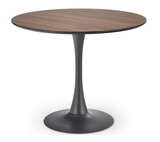 Table Ronde 90 Cm Aspect Noyer Avec Pied Central Noir Sirocco