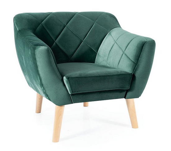 Fauteuil Design Velours Vert et Hêtre Blink