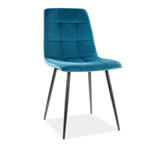 Chaise Design Métal Noir et Velours Turquoise Frigg