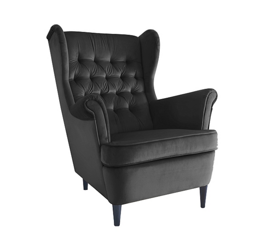 Fauteuil Bergère Capitonné Velours Noir Jolt