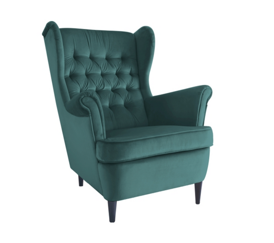 Fauteuil Bergère Capitonné En Velours Vert Jolt