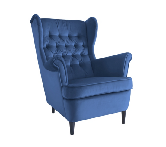 Fauteuil Bergère En Velours Bleu Capitonné Jolt