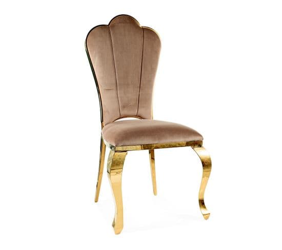 Chaise Baroque En Velours Beige Et Pieds En Métal Doré Maiwenn