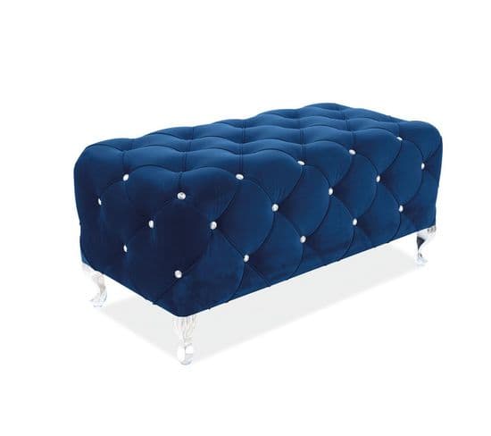 Pouf Capitonné En Velours Bleu Marine Avec Pieds Design En Métal Lynda