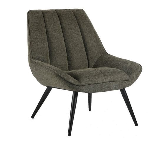 Fauteuil Design En Tissu Vert Olive Avec Pieds En Métal Noir Charlie