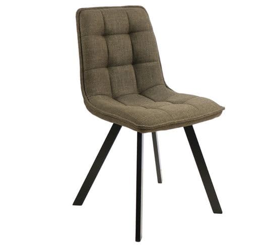 Chaise Design En Tissu Vert Olive Avec Pieds En Métal Noir Louise