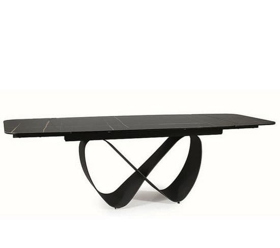 Table Design Rectangulaire Extensible Aspect Marbre Noir Ambre