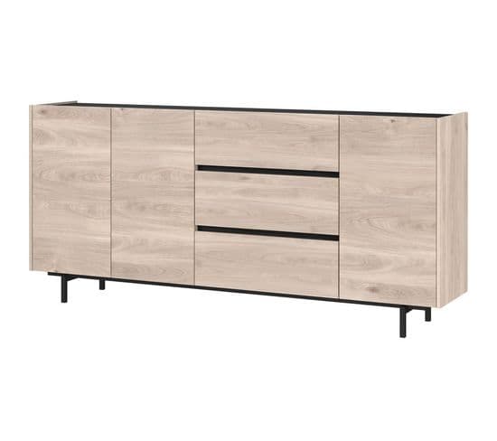 Grand Buffet Design Noir Et Aspect Chêne 190cm Basic