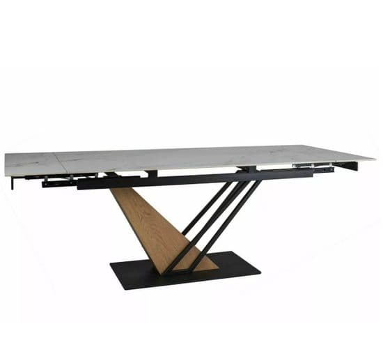 Table Design Extensible 160-220 Cm En Métal et Effet Marbre Blanc Viro