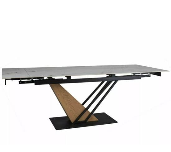 Table Design Extensible 180-240 Cm En Métal et Effet Marbre Blanc Viro