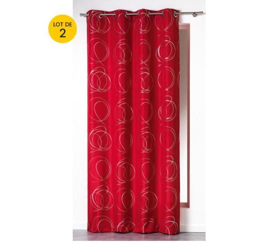 Lot De 2 Rideaux Tamisant 140 X 260 Cm Imprimé Bully Rouge