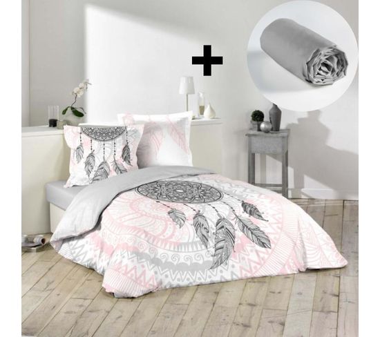 Pack Parure De Couette 220x240 Cm Namasté + Drap Housse 140x190 Galet