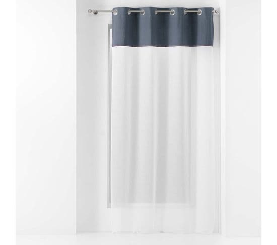 Lot De 2 Voilages 137 X 240 Cm Voile Sablé + Haut Coton Jolibel Bleu