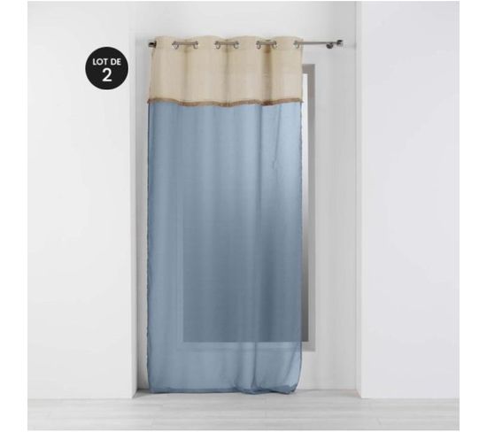 Lot De 2 Voilages 140 X 240 Cm Voile Sablé + Jute Greenybel Bleu