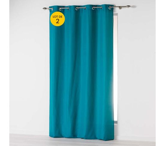 Lot De 2 Rideaux Uni 140x 260 Cm Absolu En Microfibre Bleu