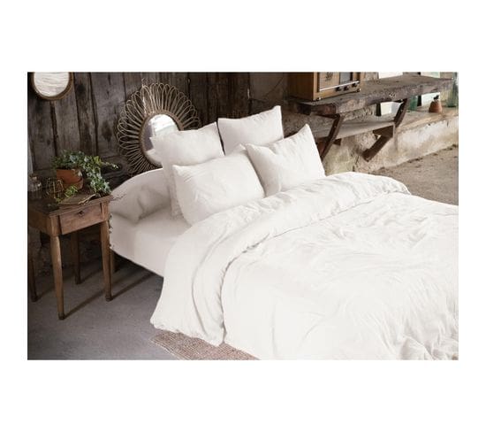 Housse De Couette Double Gaze De Coton Bio 260 X 240 Cm Blanc