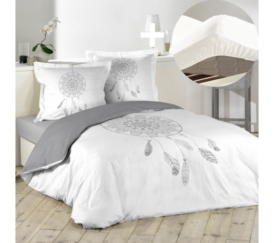 Ensemble Housse De Couette 220x240 Cm Rêveline + Drap Housse 140x190 Blanc