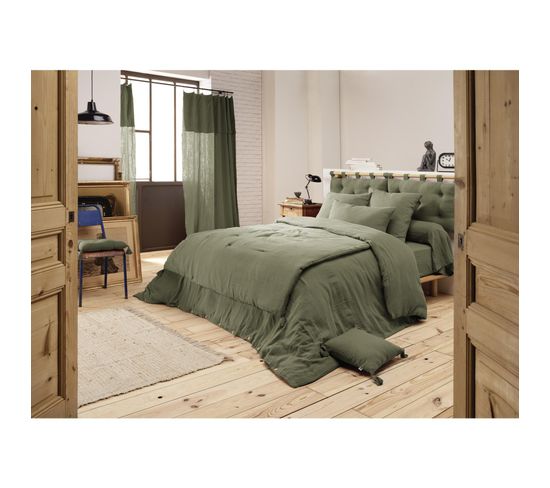 Pack Double Gaze De Coton Luxe Housse De Couette 240 X 220 Cm + 2 Taies D'oreiller 60 X 60 Romarin