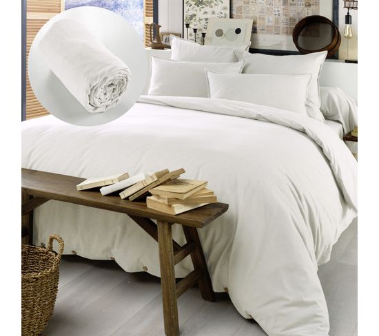 Pack Housse De Couette Chaude En Flanelle 260 X 240 Cm + Drap Housse 160x200 Candice Blanc