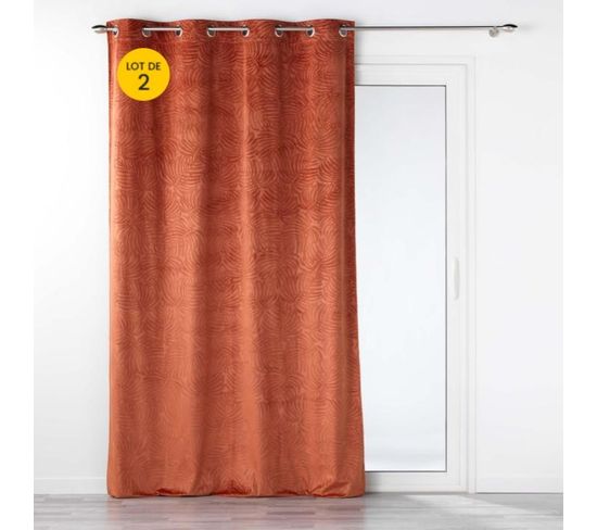 Lot De 2 Rideaux Occutant 140 X 240 Cm En Velours Relief Analia Terracotta