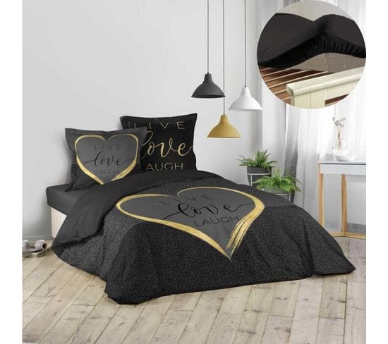 Pack Housse De Couette 220x240 Cm Crazy + Drap Housse 140x190x30 Noir