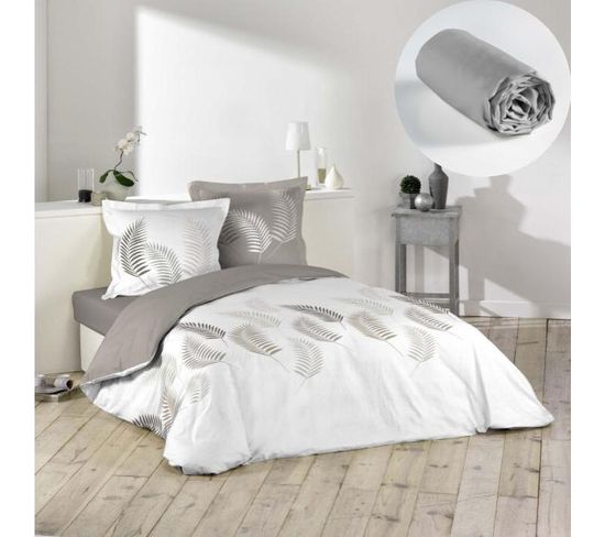 Pack Parure De Couette 260x240 Cm Goyave + Drap Housse 160x200x30 Gris