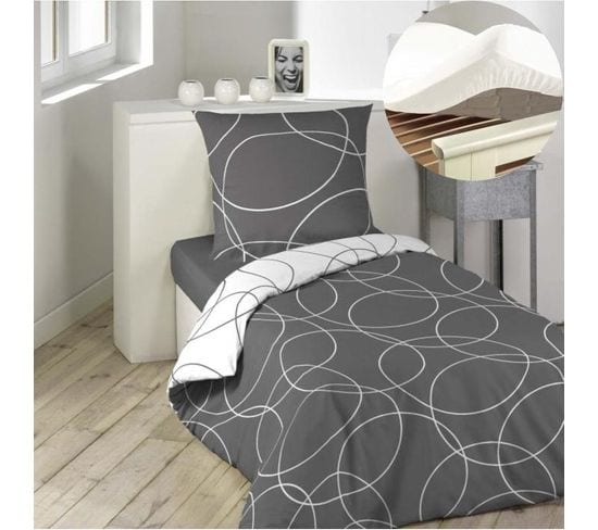 Pack Housse De Couette Réversible 140x200 Cm En Microfibre Elton+ Dh 90x190x30 Blanc