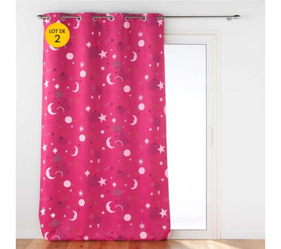 Lot De 2 Rideaux Occultant 140 X 260 Cm Moonlight Fuchsia