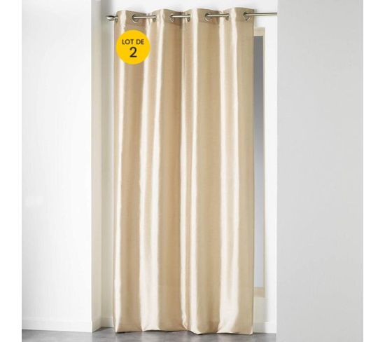 Lot De 2 Rideaux Shantung Brillant 140 X 240 Cm Shana Beige