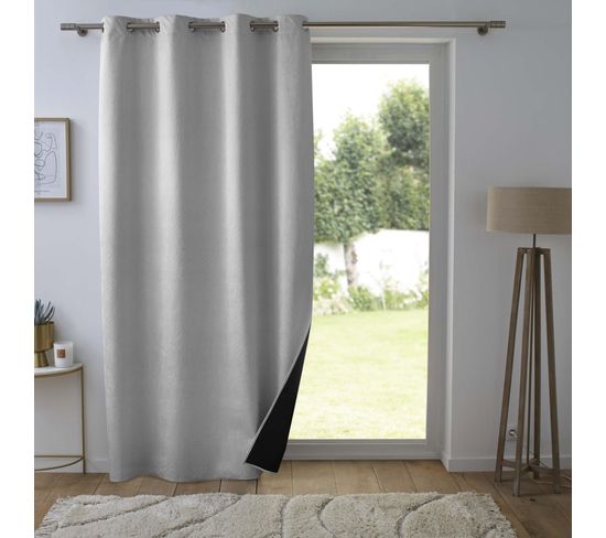 Lot De 2 Rideaux Occultant 140 X 260 Cm Velours Relief Shadow Gris