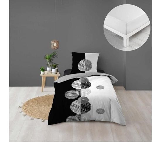 Pack Housse De Couette Enfant 140 X 200 Cm Stormi + Drap Housse 90 X 190 Blanc