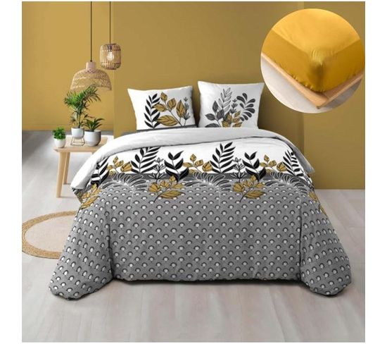 Pack Housse De Couette 220 X 240 Cm Catalia + Drap Housse 140 X 190 Jaune