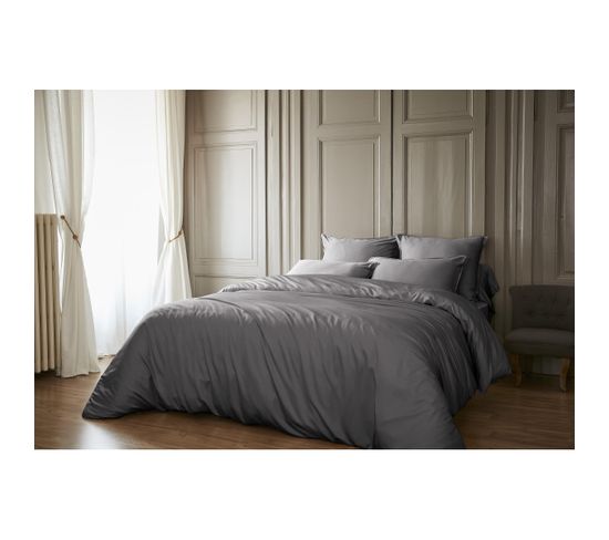 Pack Housse De Couette 260 X 240 Cm Bambou De Satin 120 Fils Salomé + Drap Housse 160 X 200 Cm