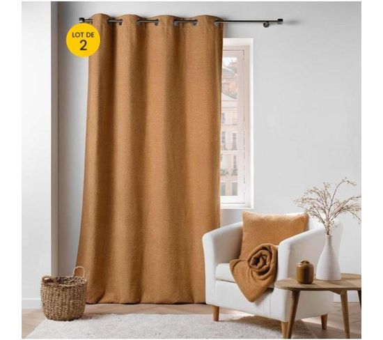 Lot De 2 Rideaux Tamisant A Oeillets 140 X 240 Cm Bouclette Wooly Camel