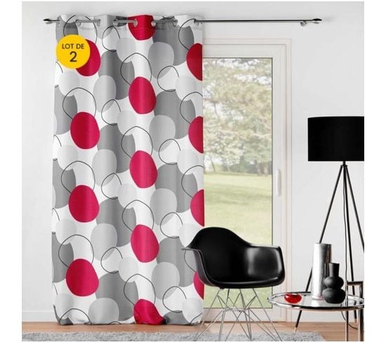 Lot De 2 Rideaux à Oeillets 140 X 260 Cm Polyester Imprimé Merlin